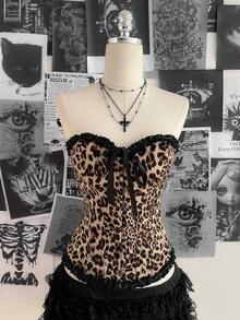 Attitoon 女士蝴蝶结装饰荷叶边豹纹无缝吊带背心 - 彩色 - 查看 7