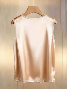 Franclia Women's Elegant Faux Pearl Button V-Neck Sleeveless Blouse, Summer - Apricot - View 2