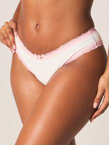 MISSGUIDED Ribbed Thong With Lace Trim Feminine Intimate Underwear Low Rise String Panty Soft - White - View 5