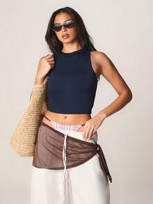 MISSGUIDED Double Layered Cropped Racerback Tank Top High Neck Sleeveless Fitted Casual Summer Women - Royal Blue - View 4