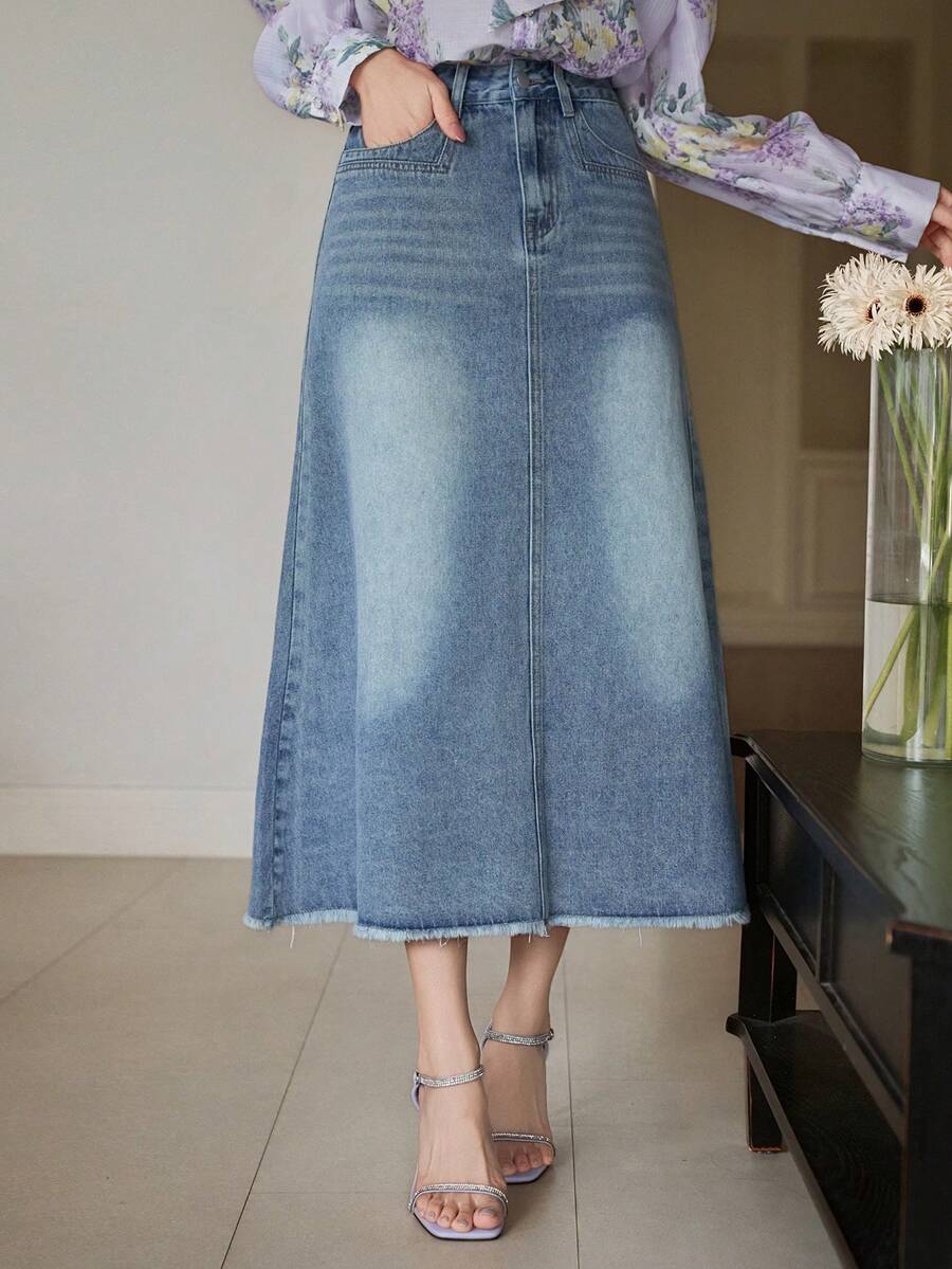 DAZY Women's Casual Washed A-Line Denim Mini Skirt, Spring/Summer - Blue - View 1