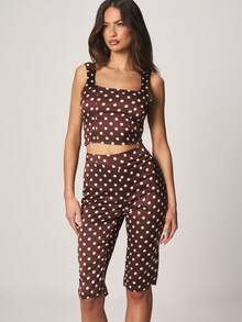 MISSGUIDED 波点方领露脐上衣，宽肩带，修身剪裁，适合夏季休闲穿着 - 彩色 - 查看 4