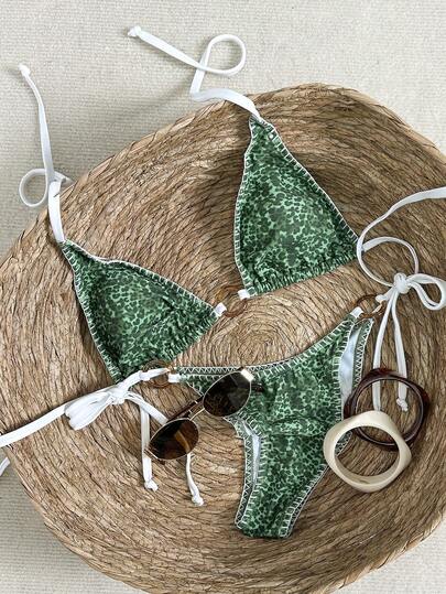 Swim Mod Women's Tropical Print Two Pieces Bikini Set, Casual Resort Wear