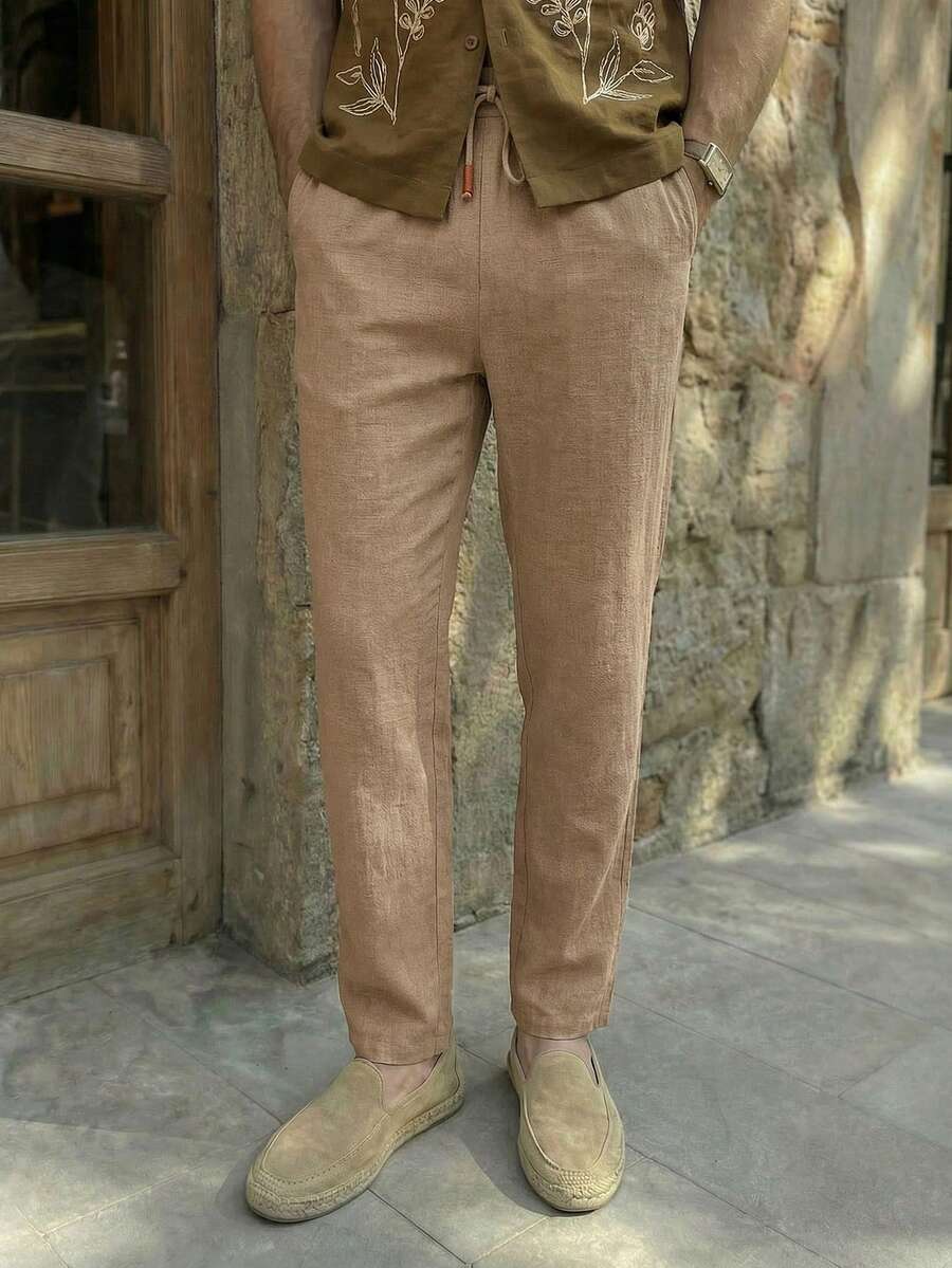HIMLAND Pantalones con cordón en la cintura para hombre, otoño - Marrón Mocha - Ver 1