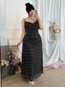 CovetEZ Đầm slip dáng rộng cổ rộng in chấm bi thanh lịch dành cho nữ cỡ lớn - Nhiều màu - Xem 5