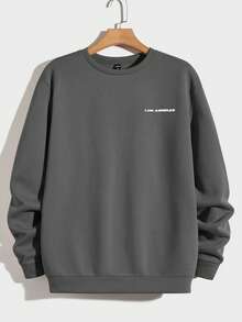 Manfinity Unisex Men's Dropping Shoulder Letter Printed Crew Neck Sweatshirt - Dark Grey - View 1