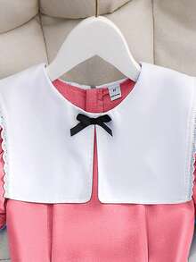 Elladie kids Gaun A-Line Pink untuk Anak Perempuan Remaja, Lengan Setengah Mengembang, Kerah Peter Pan, Kombinasi Warna, Hem Pendek Melebar - Berwarna merah muda - View 6