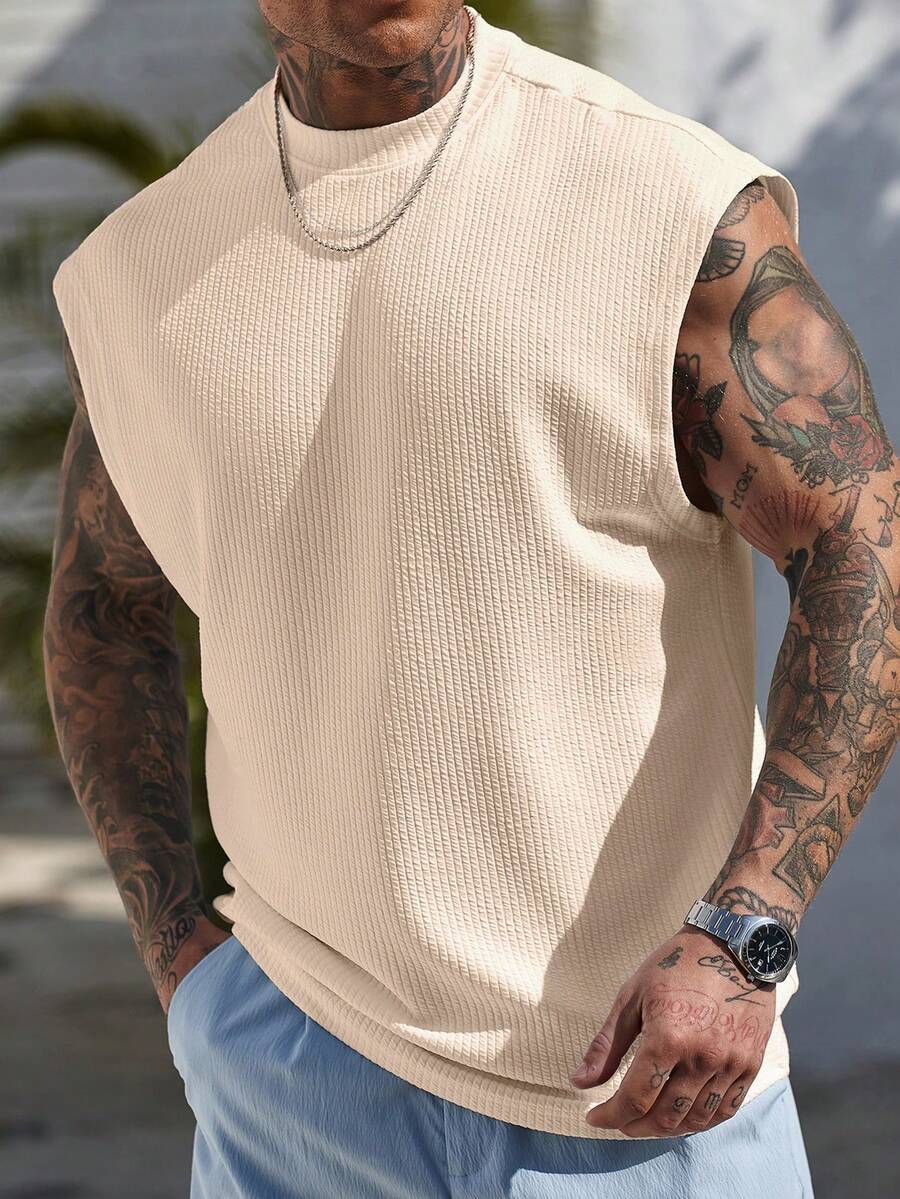 Manfinity CasualCool Men's Solid Color Stand Collar Casual Versatile Commuting Pullover Top - Apricot - View 1
