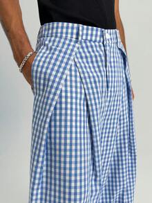 PAVTROS 男士拉链交叉宽松长裤，格子口袋长裤，休闲度假长裤，送给丈夫、男友的礼物，新年礼物，男女通用款 - 藍色 - 查看 3