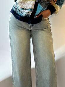 Mariisbox Slant Pocket Wide Leg Jeans,Baggy Jeans - Light Wash - View 5