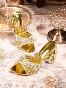 CUCCOO TILAWA Damskie luksusowe eleganckie szpilki ze strasami, przezroczyste szpilki ze strasami, prezentujące elegancję, modny i uniwersalny styl, wygodne i trwałe buty damskie na wysokim obcasie, błyszczące ozdobne sandały ze strasami. - Złoto - Zobacz 1