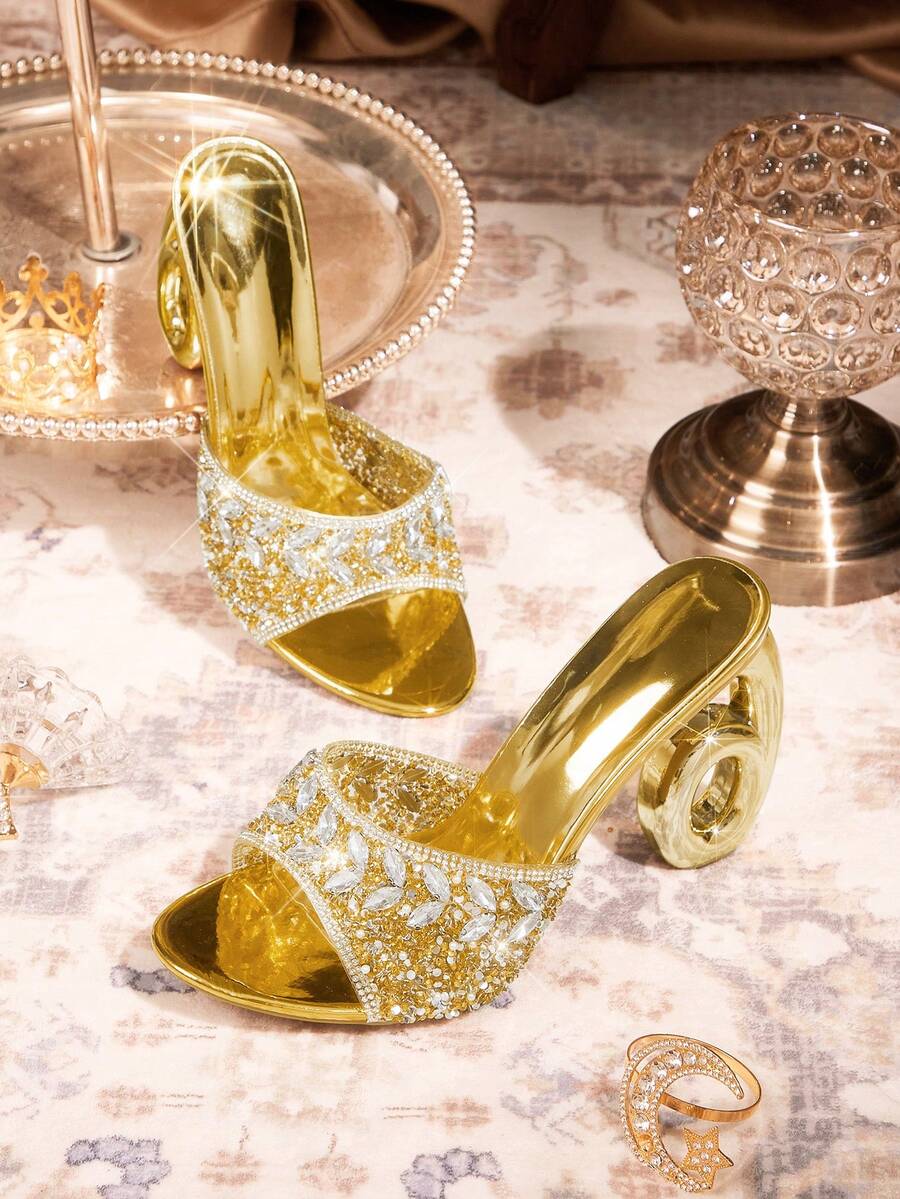 CUCCOO TILAWA Damskie luksusowe eleganckie szpilki ze strasami, przezroczyste szpilki ze strasami, prezentujące elegancję, modny i uniwersalny styl, wygodne i trwałe buty damskie na wysokim obcasie, błyszczące ozdobne sandały ze strasami. - Złoto - Zobacz 1