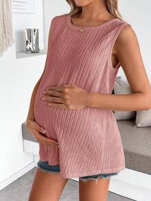 SHEIN 孕妇夏季休闲纹理蝴蝶结装饰吊带背心 - 藕粉色 - 查看 4