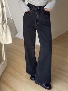 DAZY Quần jeans nữ ống rộng cạp cao dáng suông, màu đen. - màu đen - Xem 6