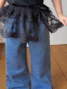 Hapijoa Girls' White Lace Mesh Skirt, Layered Tie-Waist Skirt, Atmosphere Sense, Summer - Black - View 3