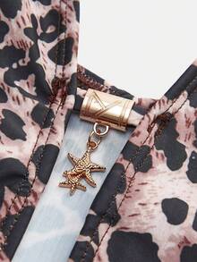 Maija Women's Spaghetti Strap Sleeveless Ruffled Leopard Print Fitted Hollow One-Piece Swimsuit - Brown - View 8