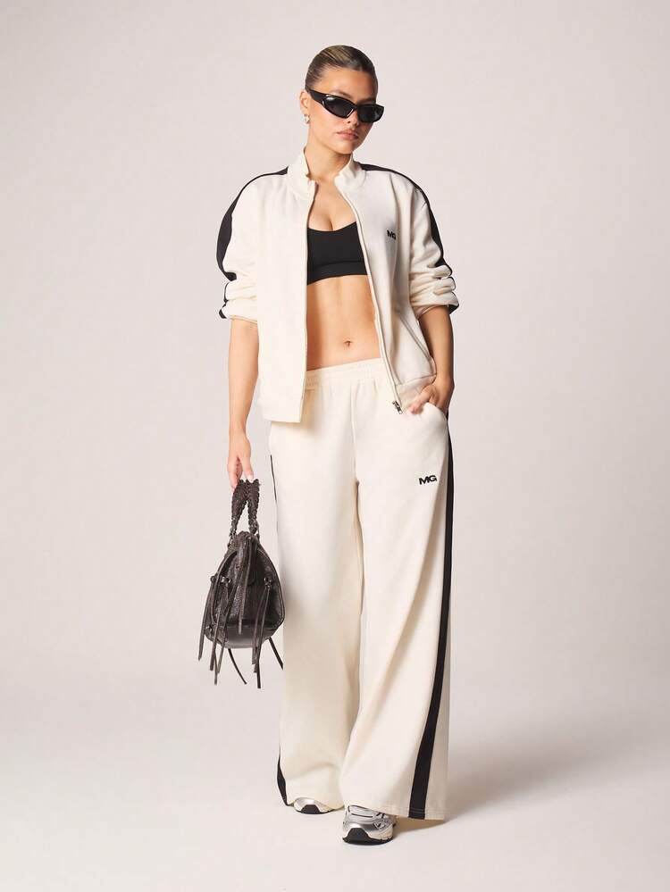 MISSGUIDED Relaxed Wide Leg Sweatpants With Side Stripe Detail High Rise Elastic Waist Casual Joggers Full Length Comfort Track Pants