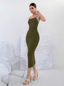 Aloruh Backless Tie-Back Spaghetti Strap Dress, Stretchy, Summer,Summer Dresses For Women - Army Green - View 6