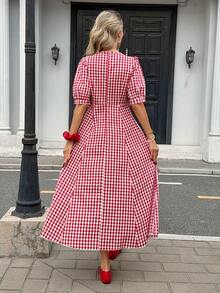 Pariaura Women's Plaid Lace-Up Casual Date Party Dress - Red - View 2