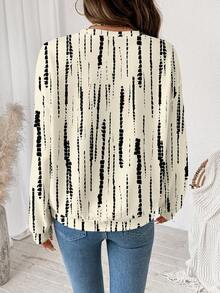 SHEIN LUNE Lässiges, minimalistisches, retro-elegantes Damen Sweatshirt mit gestreiftem Kontrastdruck und rundem Ausschnitt in weiter Passform, geeignet für Ausflüge, Straßenmode, Flughafen, Hochzeiten, Partys, Geburtstage, Karneval, Musikfestivals, Chic - Verschiedenfarbig - Übersicht 2
