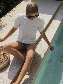 Livesso Women's Loose Fit T-Shirt With Textured White Puff Sleeves, Summer - White - View 5