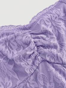 SHEIN MOD Square Neck Ruffle Bust Pleated Flare Sleeve Lace Dress - Mauve Purple - View 4