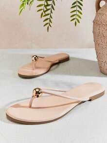 SHUZIA Women's Round Toe T Strap Thong Poolside Flip Flop Sandals - Beige - View 5