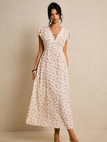 Poéselle Women's Elegant Ditsy Floral Contrast Lace Ruffle Hem Summer Dress - Multicolor - View 7