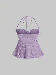 Sweetra Women Ruched Knot Halter Neck Cami Top Y2K  - Purple - View 2