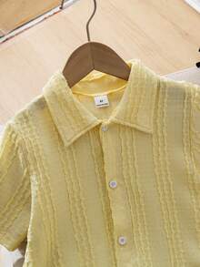 Souflis Souflis Boys' Casual Pleated Asymmetrical Fabric Short Sleeve Knit Shirt, Summer - Yellow - View 5