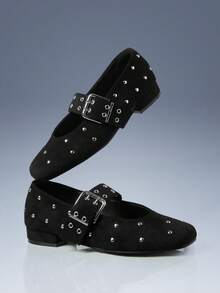 CUCCOO GRLICON 时尚铆钉方头玛丽珍鞋 - 黑色 - 查看 5