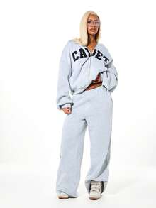 SUMWON WOMEN Áo Hoodie Nữ Dáng Rộng SUMWON, Khóa Kéo Toàn Thân, Họa Tiết In Chữ Phong Cách Đại Học, Có Đính Đá. - Xám - Xem 3