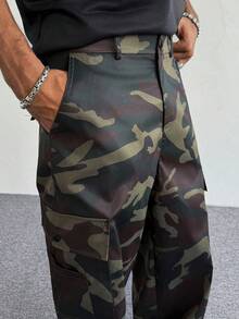 PAVTROS Men's Camouflage Pattern Cargo Pocket Loose Wide Leg Pants - Multicolor - View 4