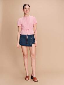 lacRébo 鼠尾草绿格纹上衣，饰有刺绣花纹，腰部正面系带 - 粉色 - 查看 3