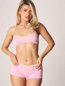 Missguided x Playboy Bộ áo ngực và quần đùi thêu chữ với đường viền tương phản, đồ lót thoải mái hàng ngày. - Nhiều màu - Xem 6