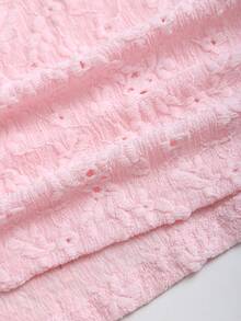 Sweetra 可爱性感粉色蕾丝拼接提花泡泡袖短袖T恤，女士夏季款 - 粉色 - 查看 3