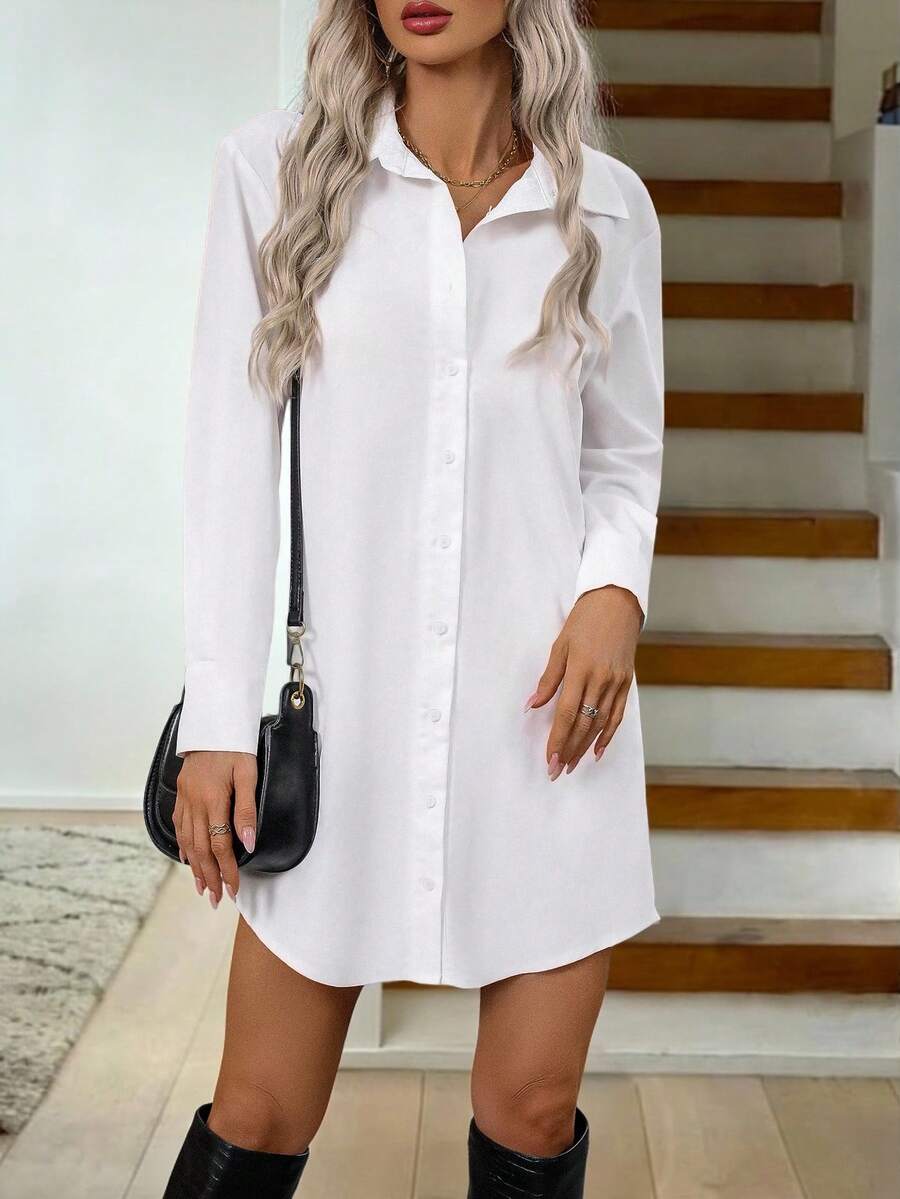 Easowa Vestido de trabajo de estilo camisa blanca para mujeres, primavera - Blanco - Ver 1