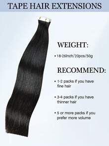20pcs Tape In Hair Straight Natural Black Color 150% 18-26 Inch Human Hair Tape In Hair Extension Tape In Hair Tape Ins Hair Extensions - SNatural - View 6