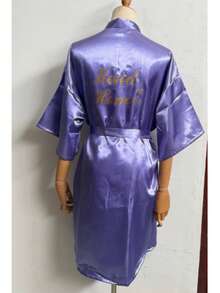 Wedding Party BathRobe With Golden Letters Kimono Pajamas Bridesmaid Robe Dressing Gown, Suitable For Bride, Bridesmaids, Vacation, Party, Birthday - Multicolor - View 5