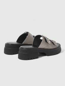 Sugerpunk Sandalias de mujer con estilo punk rock europeo y americano, con hebilla de metal, sandalias romanas de plataforma con cuña gótica para playa y vacaciones de verano, Halloween - Paño gris - Ver 4