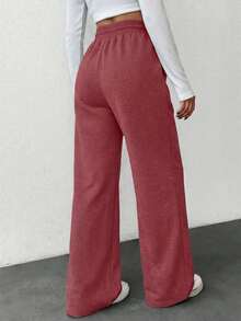 Women's Casual Sports Drawstring Waist Flared Sweatpants, Solid Color, Versatile For Daily Commute - Burgundy - View 2