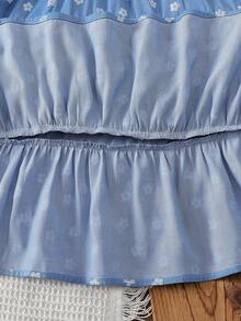 Vintaside Kids 女童夏季无袖吊带优雅清新花卉数码印花连衣裙，适合旅游、度假、海滩玩耍或参加家庭聚会、派对等活动。 - 藍色 - 查看 7