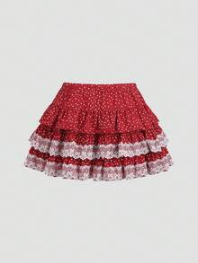 Sweetra Chân váy xòe chữ A chấm bi đỏ cạp thấp phối ren tương phản dành cho nữ, kiểu dáng ngọt ngào, dễ thương, gợi cảm theo phong cách châu Âu và Mỹ, thích hợp cho kỳ nghỉ biển. - Đỏ - Xem 2
