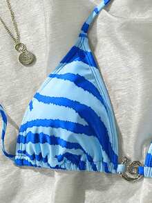 Swim Vcay Leopard Print Beaded Decorated Bikini Top - Multicolor - View 4