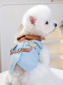PETSIN 1 pieza Ropa universal para gato/perro, chaqueta con estilo de sheriff occidental, chaqueta con cuello de contraste elegante y fresca - Azul - Ver 6