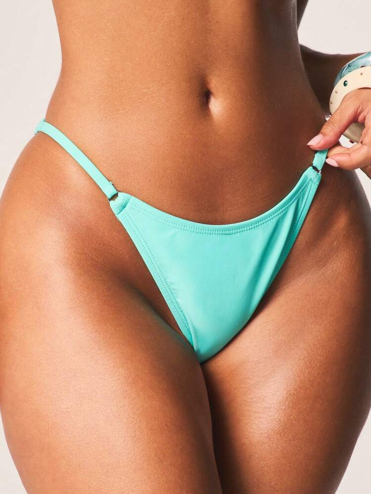 MISSGUIDED Braga de bikini de tiro alto con detalles de anillo metálico ajustable, traje de baño de verano para la playa