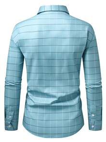 Manfinity Mode Plus Size Men's Casual Plaid Print Shirt - Dusty Blue - View 2