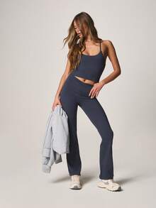 MISSGUIDED High Rise Flared Bootcut Sports Leggings With Wide Leg Opening And Fitted Waistband For Yoga Training - Blue - View 3