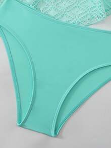 Swim Lushoire 2026 New Summer Beach Style Women Floral Lace Turquoise Mint Green Hollow Front Bow Sexy Mature Fashion Camisole Strap Bikini Two Pieces Swimsuit - Green - View 7