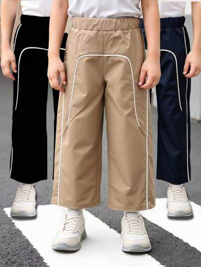 3pcs Boys Casual Loose Pants, With Unique Stitching Trim Design, Soft & Comfortable Fabric, Suitable For Daily Wear, School, Vacation, Etc.